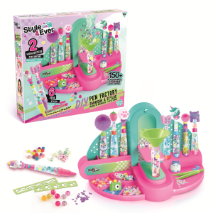 Set para crear bolígrafos personalizados con más de 150 accesorios y estación de trabajo en colores rosa y verde.