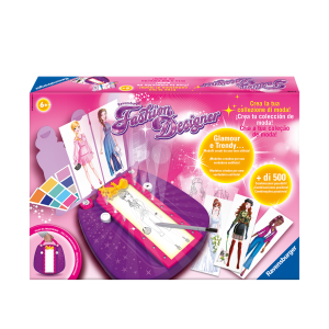 Caja de juego Fashion Designer con tablero de dibujo y plantillas para crear diseños de moda para niñas.