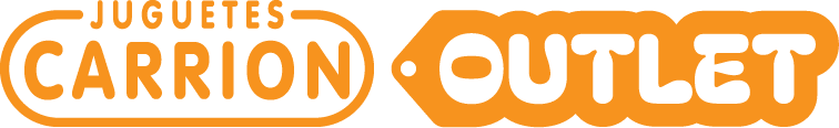 Logotipo de Juguetes Carrión junto al distintivo de outlet en color naranja, representando una juguetería online con descuentos.